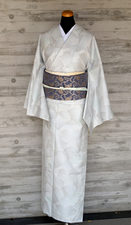 【単衣】幾何学柄白大島紬と藍色ペイズリー印度シルク名古屋帯 #kimono #着物 | ちぇらうなぼるた雑記帳