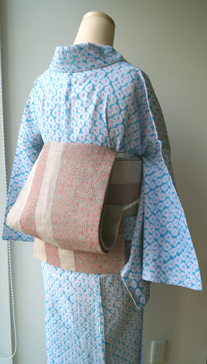 浴衣】蜘蛛絞り文浴衣と更紗柄本麻袋帯 #kimono #着物 | ちぇら