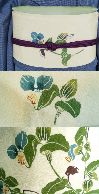 袷】天然泥藍染め角通しと露草柄染め名古屋帯 #kimono #着物 袷】天然泥藍染め角通しと露草柄染め名古屋帯 #kimono #着物