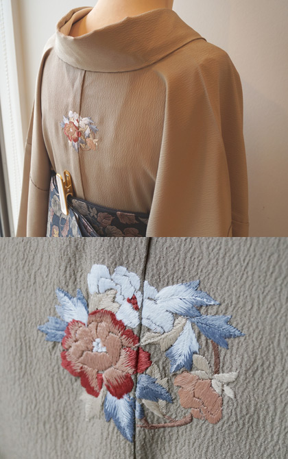 袷】洒落紋付き色無地とチャコールグレー地植物柄洒落袋帯 #kimono 
