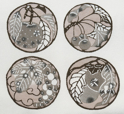 縮緬 型染 名古屋帯 丸に草花模様 着物 着物・浴衣
