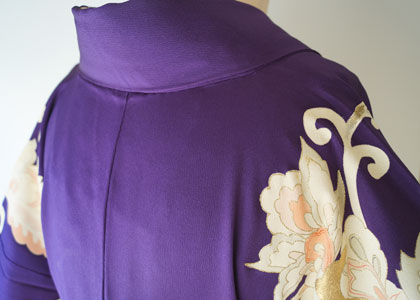 袷】アールデコ文紫色アンティーク着物とピンク横段柄袋帯 #kimono 