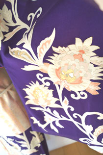 袷】アールデコ文紫色アンティーク着物とピンク横段柄袋帯 #kimono 