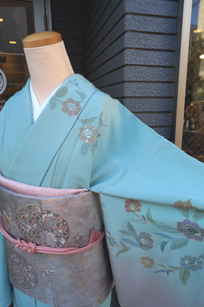 袋帯 螺鈿細工 スワトウ刺繍 金彩 華紋 鴛鴦 七宝 流水 着物 102a d