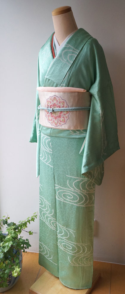 付け下げ 正絹 一つ紋 縮緬 鹿子絞柄 叩き染め 広衿 袷 着物 T-2727 付け下げ 正絹 一つ紋 縮緬 鹿子絞柄 叩き染め 広衿 袷 着物 T-2727