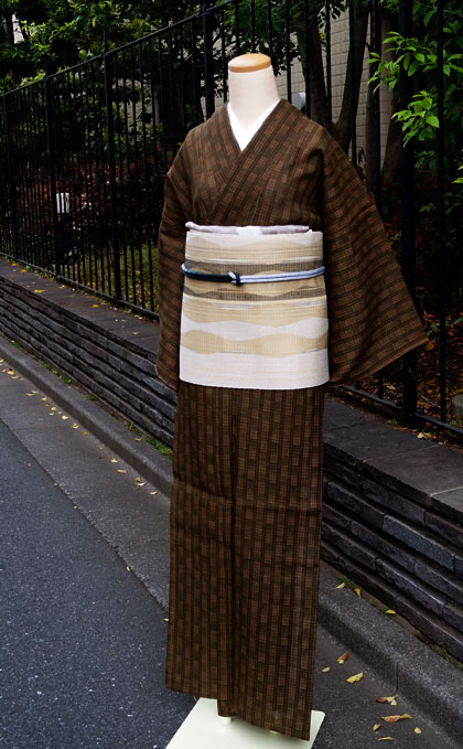 単衣】しょうざん柿渋染生紬と立涌く文かがり名古屋帯 #kimono #着物 ...