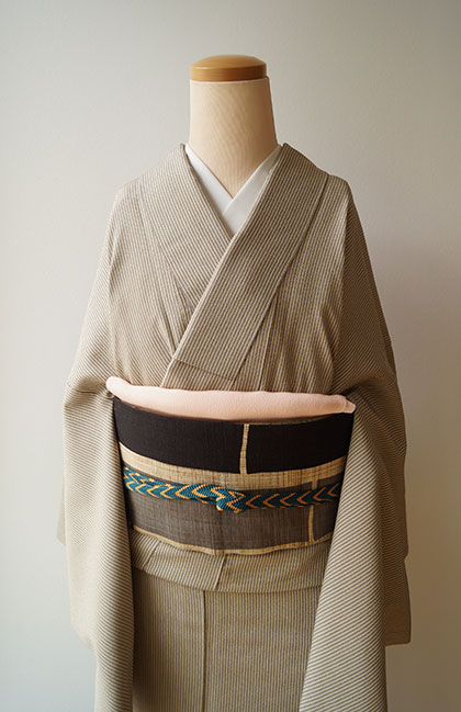 袷】細縞本塩沢と竹柄紬地なごや帯 #kimono #きもの #着物 | ちぇら