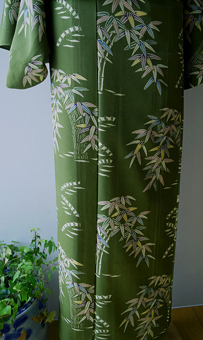 単衣】抹茶色笹柄小紋と博多織半幅帯 #kimono #きもの #着物 単衣】抹茶色笹柄小紋と博多織半幅帯 #kimono #きもの #着物