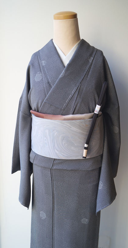 【袷】雪輪柄 変わり江戸小紋と塩瀬地 墨流し なごや帯 #着物 #きもの #kimono | ちぇらうなぼるた雑記帳