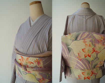 菊寿紬 証紙あり 夏 着物 女性用 単衣】菊寿紬ラベンダー系