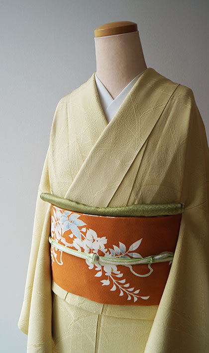 アンティーク 長襦袢 単衣  藤の花柄 中古】 小紋 部分絞り コーディネイト コーデ 5点セット