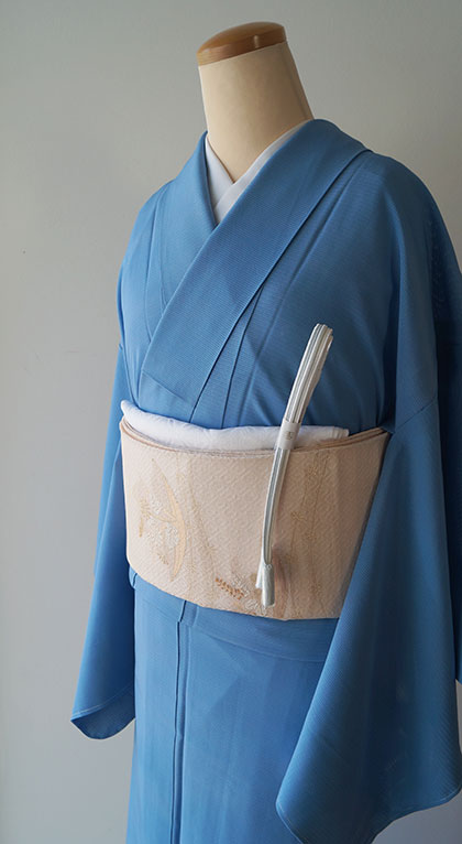 A◇着物くつろぎ 無地 青色 正絹 全通 薄物 絽 紗 カジュアルな名古屋