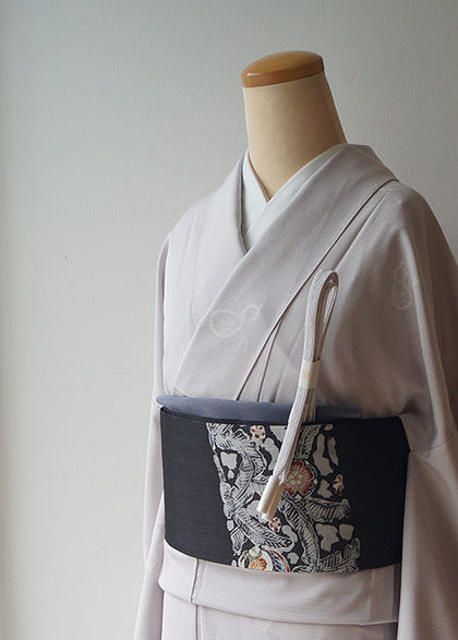 灰紫紬　花兎　利休バッグ　和装バッグ 灰紫紬花兎利休バッグ和装バッグ