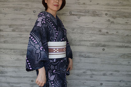 【新品】琉球かすり　半巾帯 琉球かすり半巾帯』 黄色地 青・紺