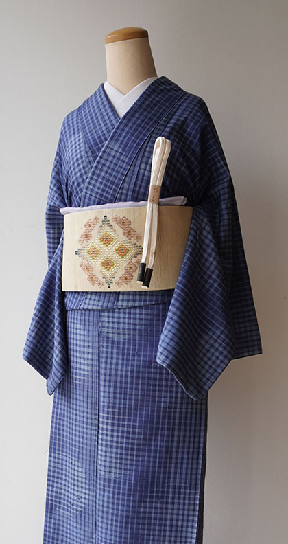 南風原花織　紬　着物　袷　新品 赤嶺織り工房 赤嶺忠】 【本場南風原花織】 特選手織り花織紬