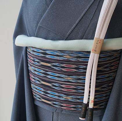 袷】中條隆一・万筋＆竹縞変わり江戸小紋と絣縞柄お召し地仕立て下ろし