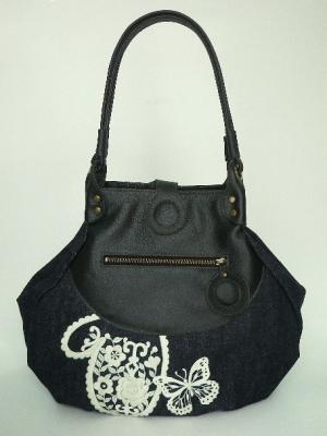 『レース柄刺繍』しずく型トートバッグ