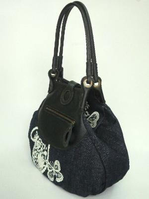 『レース柄刺繍』しずく型トートバッグ