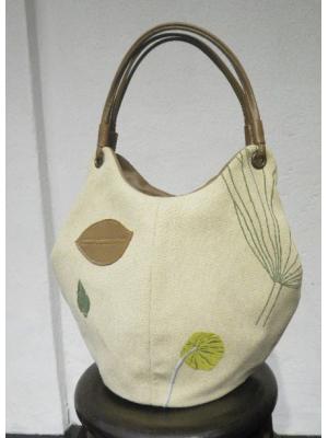 刺繍バッグ、蓮