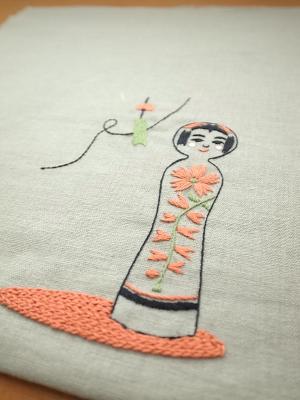 刺繍、こけしと風鈴