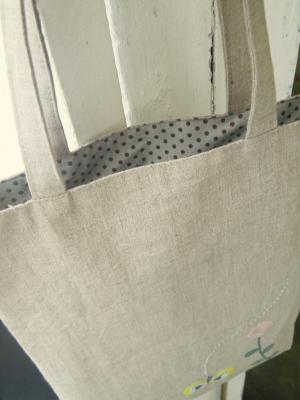 手刺繍、A4トートバッグ
