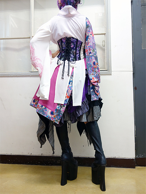 Qutie Frash 和柄切替ヒョウ柄コルセット＆リボン二種セット / キューティーフラッシュ [B17435] 中古Qutie Frash ⁄ 和柄リボン帯コルセット