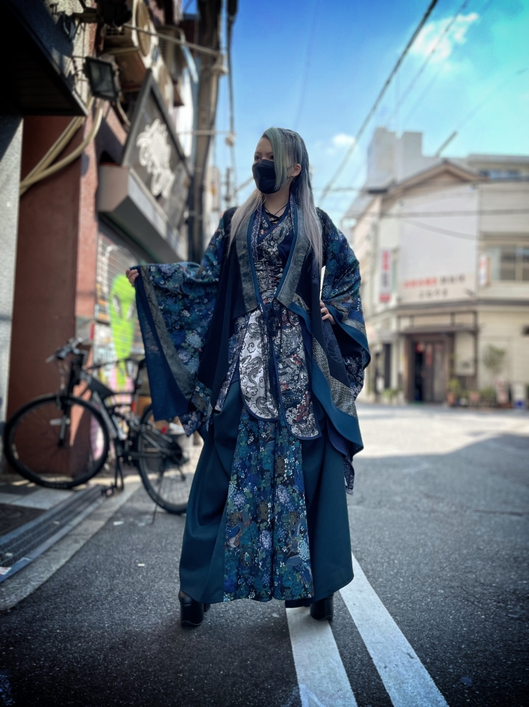 QF 着物袖カーデ 紺 QF 着物袖カーデ 紺 QF 着物袖カーデ 紺 ブルー系 レディースの