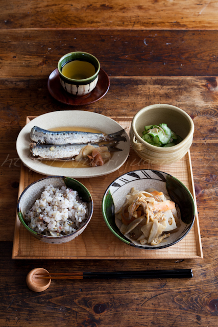 20130423鰯の梅煮と根菜のキンピラの定食.jpg