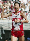 世界陸上の女子マラソンでゴールする銅メダルの土佐礼子 <br />
Photo By 共同 <br />