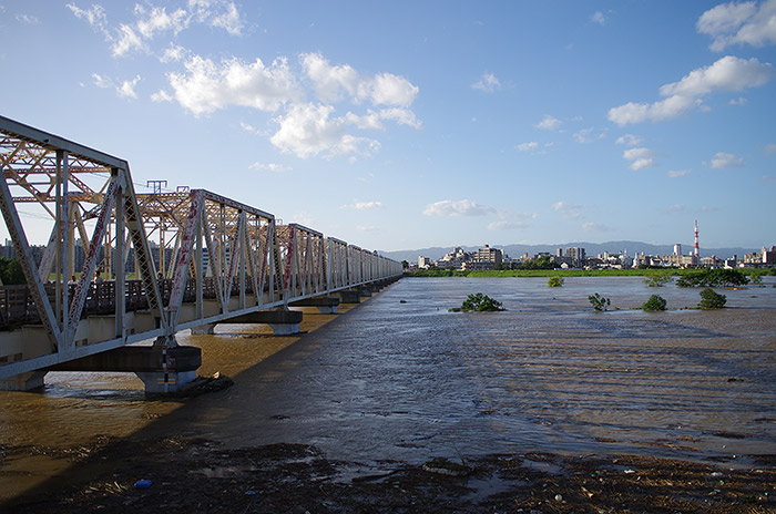台風18号 淀川 赤川鉄橋