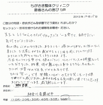 ちがさき整体クリィニク 患者さんの喜び・感想