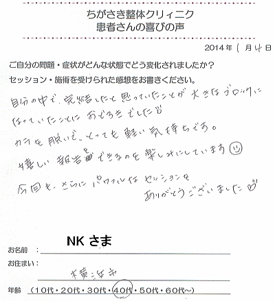 ちがさき整体クリィニク 患者さんの喜び・感想