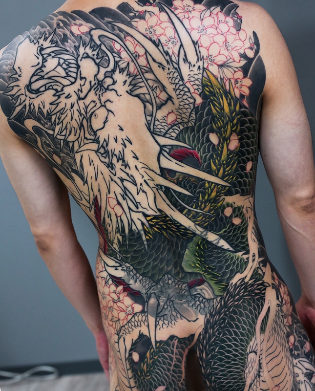 背中 龍と桜 カバーアップ 製作中 | YK-TATTOO BLOG