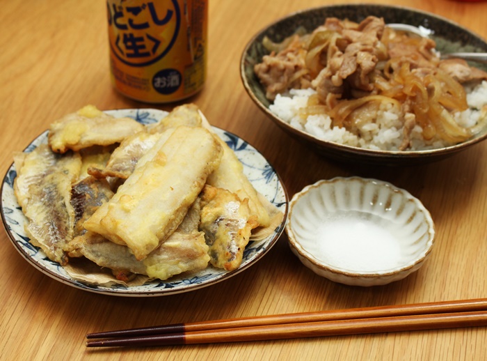 2016-10-30太刀魚と鯵の天ぷら 豚丼.JPG