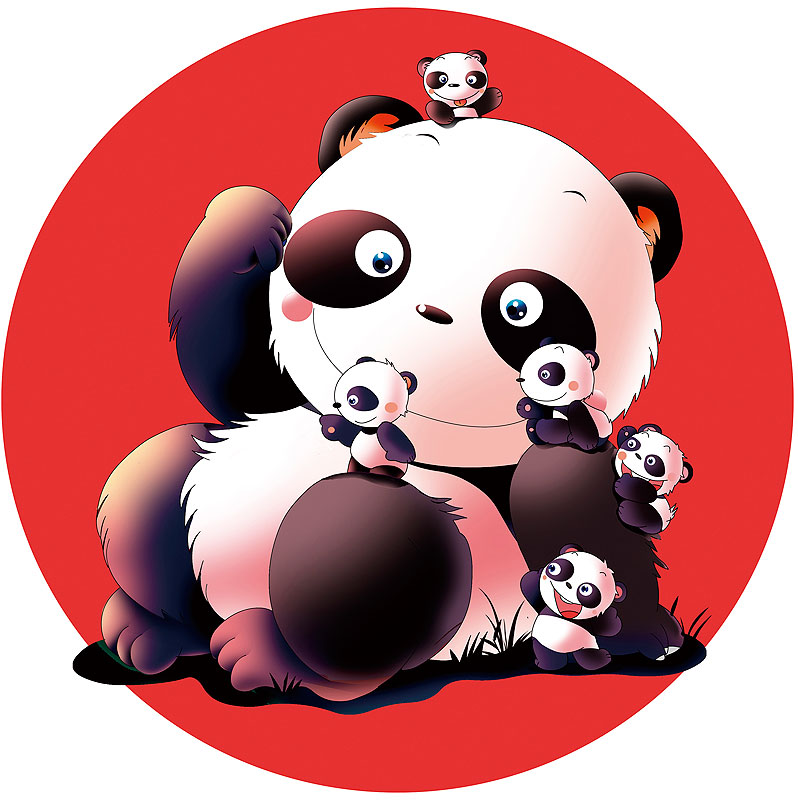 イラスト 画像 素材 パンダ 動物 キャラクター 親子 家族 ファミリー 動物園 レジャー 遊ぶ 元気 子供