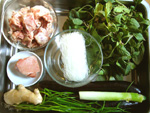小菠菜、茄子、粉絲、排骨(豚スペアリブ)、生姜、豚肉