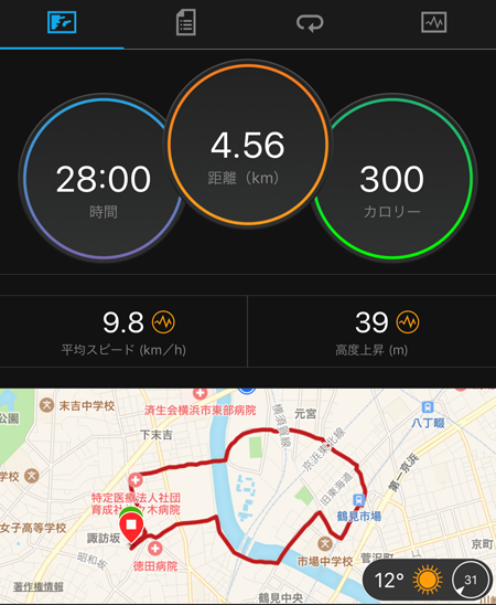 GARMIN fenix5S ジョギング記録