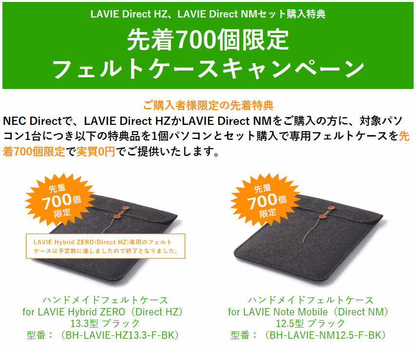 NECダイレクト フェルトケース0円キャンペーン
