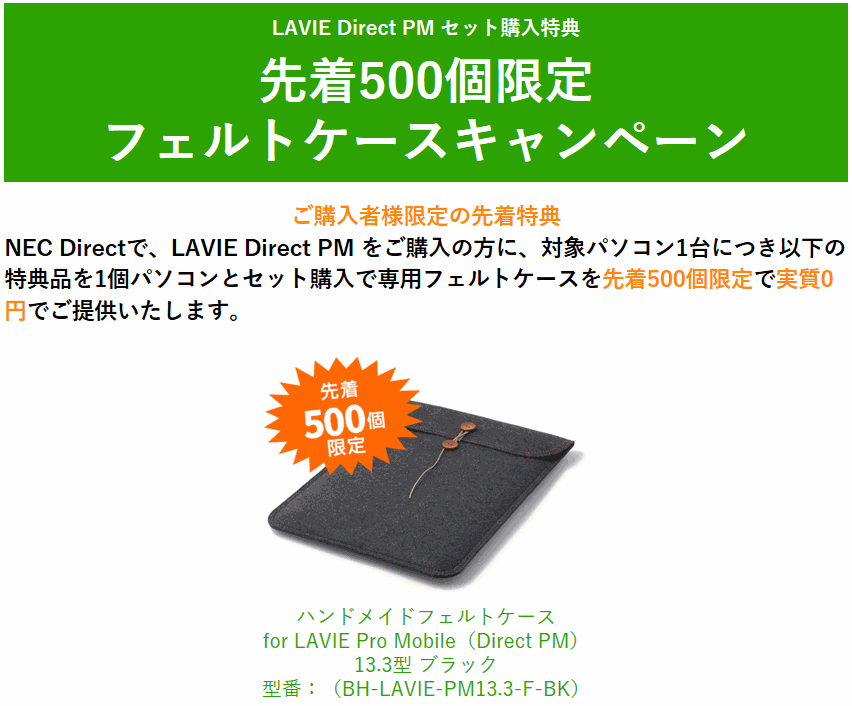 NECダイレクト フェルトケース0円キャンペーン