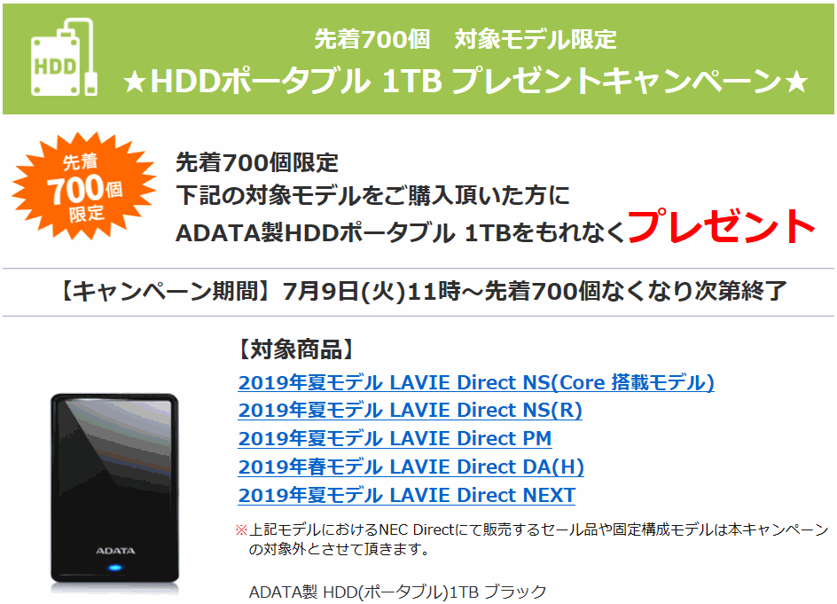 NECダイレクト HDD0円キャンペーン