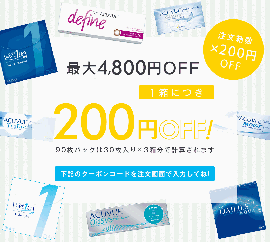 レンズアップル1箱につき200円OFFクーポン