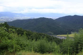 06観音寺城から見た箕作山城(山頂の鉄塔).JPG