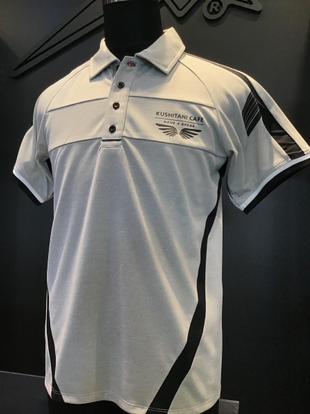 KUSHITANI CAFE グレー ポロシャツＸＬサイズ　クシタニハンガー付き 限定商品☆CAFEロゴシャツ各種入荷のご案内！：KUSHITANI 清水店