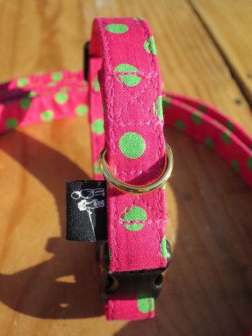 フントヒュッテオリジナル首輪カラーリードリーシュハーネス文京区かわいい犬の首輪東京ヴィンテージ生地ファブリック水玉模様ポルカドット Polka Dot Collar Leash Harness_5.jpg