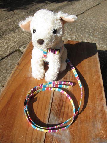 フントヒュッテオリジナル首輪カラーリードリーシュハーネス文京区hundehutte東京かわいい犬の首輪ヴィンテージ生地柄カラフルボーダー Colorful Border Collar Leash Harness_5.jpg