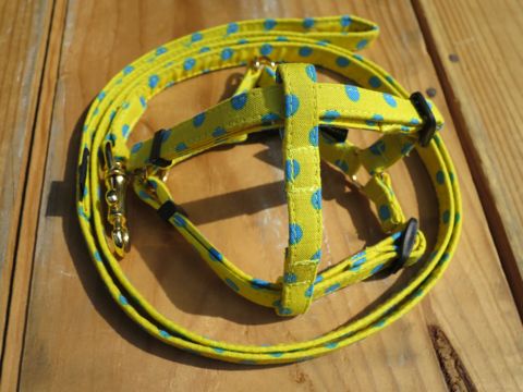 フントヒュッテオリジナル首輪カラーリードリーシュハーネス文京区かわいい首輪東京ヴィンテージ生地ファブリック水玉模様ポルカドット Polka Dot Collar Leash Harness_21.jpg