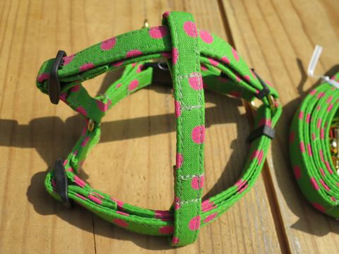 フントヒュッテオリジナル首輪カラーリードリーシュハーネス文京区かわいい首輪東京ヴィンテージ生地ファブリック水玉模様ポルカドット Polka Dot Collar Leash Harness_23.jpg