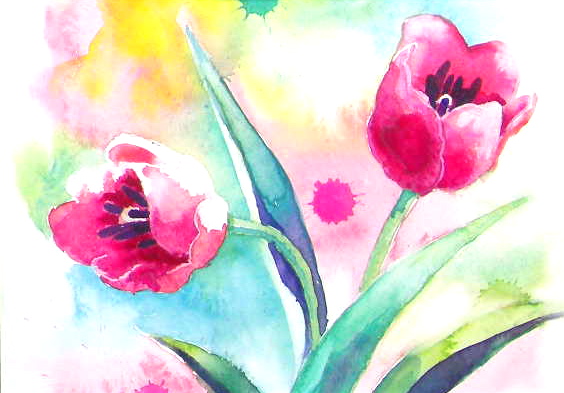 春の花 チューリップを描く クゥちゃんパパーいしげゆきおの水彩画教室