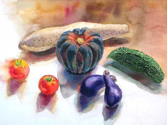 水彩画 夏野菜 を目線を変えて描く クゥちゃんパパーいしげゆきおの水彩画教室