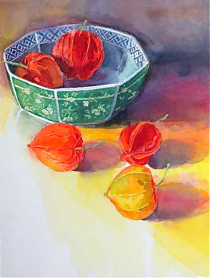 油彩画 植物の花ホオヅキ